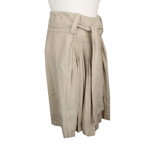Balenciaga Beige Linen Pleated Flare Skirt 26809425