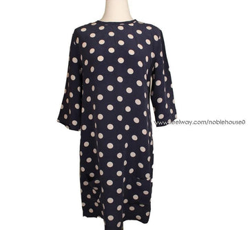 EQUIPMENT ネイビー＆ホワイトドットシルクワンピース XS 26809450