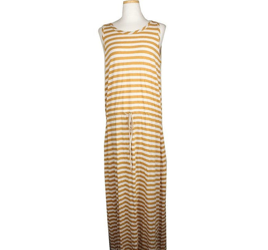 MAXMARA マックスアンドコー ベージュ&キャメル ストライプ ロングドレス L 26809488