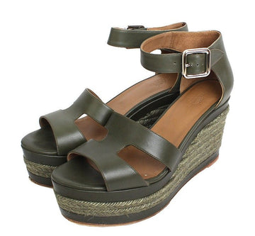 Hermes Dark Khaki Espadrille Sandals 37 30718437