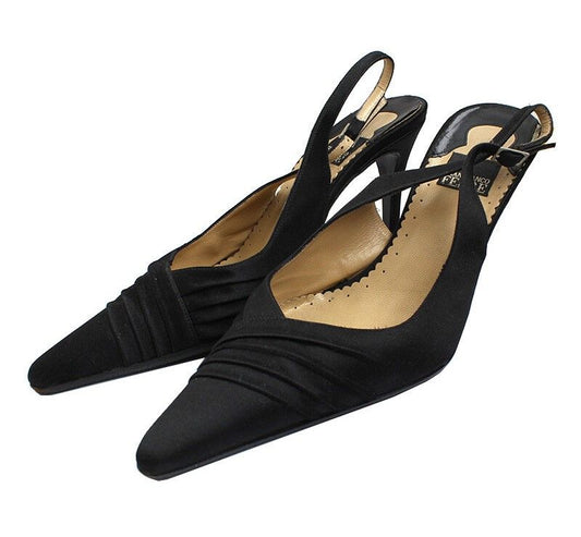 GF FERRE' Gian Franco Ferré schwarze Satin Slingback Schuhe 35 44008296