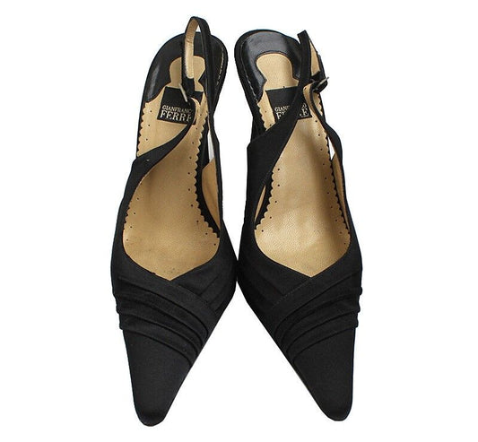 GF FERRE' Gian Franco Ferré schwarze Satin Slingback Schuhe 35 44008296