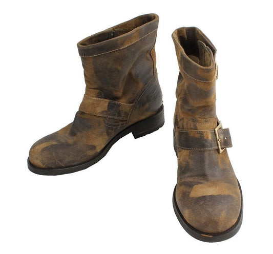 Jimmy Choo Khaki Multi Camouflage Gold Buckle Short Boots 37 26810900