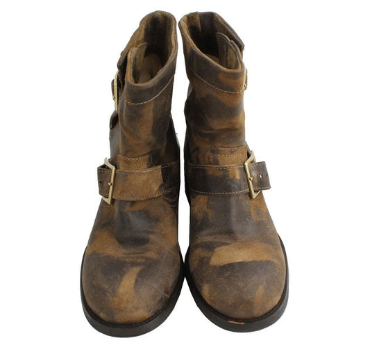 Jimmy Choo Khaki Multi Camouflage Gold Buckle Short Boots 37 26810900
