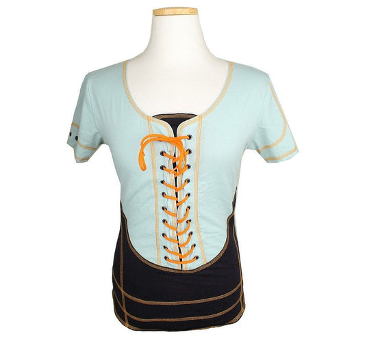 ISSEY MIYAKE Mint & Navy Lace-Up Cotton Top 2 26807167