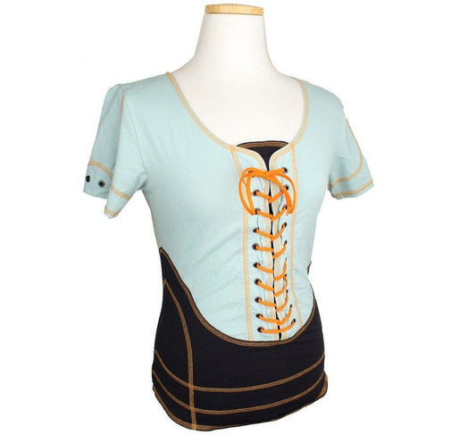 ISSEY MIYAKE Mint & Navy Lace-Up Cotton Top 2 26807167
