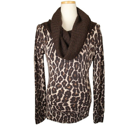 ANNA MOLINARI Leopard Turtleneck Kaschmir-Mischung Strickoberteil 38 26810023