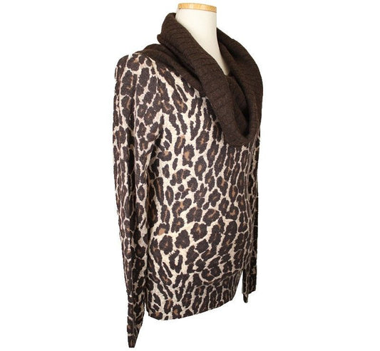 ANNA MOLINARI Leopard Turtleneck Kaschmir-Mischung Strickoberteil 38 26810023