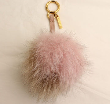 FENDI Beige-Pink Zwei-Ton Pompon Schlüsselanhänger 26811732