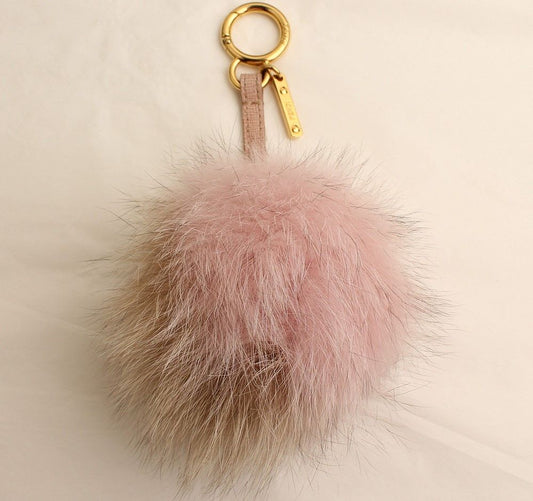 Fendi Beige & Pink Two-Tone Pom Pom Bag Charm Keyring 26811732