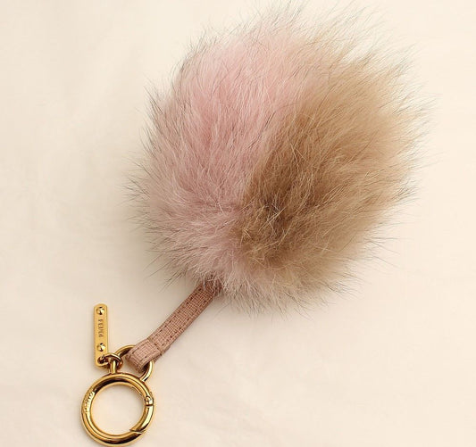 Fendi Beige Pink Two-Tone Pom Pom Bag Charm and Keychain 26811732