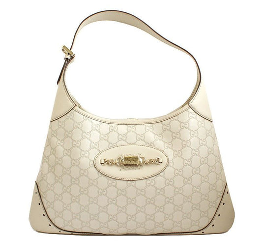 GUCCI シマ シルバー アイボリー ホーボーバッグ 29391731