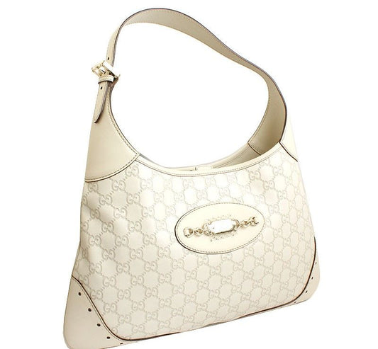 GUCCI シマ シルバー アイボリー ホーボーバッグ 29391731