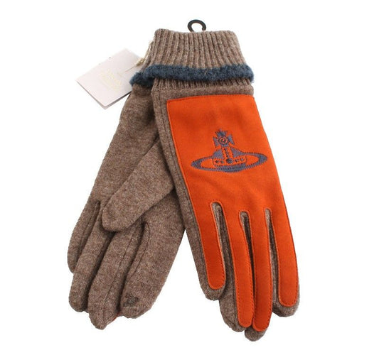 Vivienne Westwood Vivienne ORB Logo Lambskin Trim Wool Knit Gloves 26812088