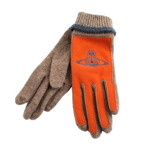 Vivienne Westwood Vivienne ORB Logo Lambskin Trim Wool Knit Gloves 26812088
