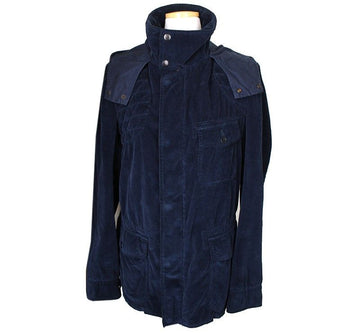 ZUCCA Juka Blue Navy Corduroy High Neck Hooded Jacket M 26809982