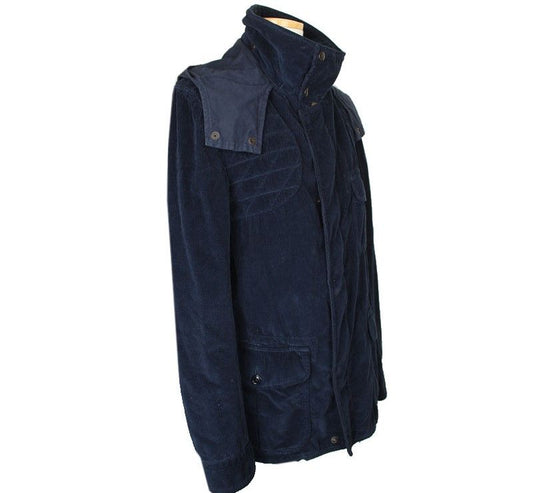 ZUCCA ブルーネイビーコーデュロイハイネックフーディジャケットM 26809982