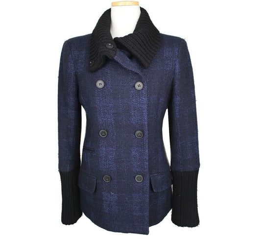 Theory Navy & Black Wool Blend Half Coat S 26810590