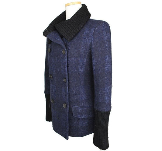 Theory Navy & Black Wool Blend Half Coat S 26810590