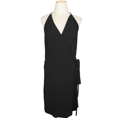 MAXMARA ブラック ロング ノースリーブ ラップ ワンピース 36 26809617
