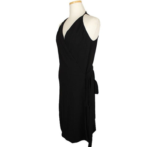 MAXMARA ブラック ロング ノースリーブ ラップ ワンピース 36 26809617