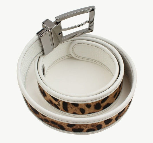 Dolce & Gabbana White Leopard Pattern Silver-Plated Belt 34 26811564