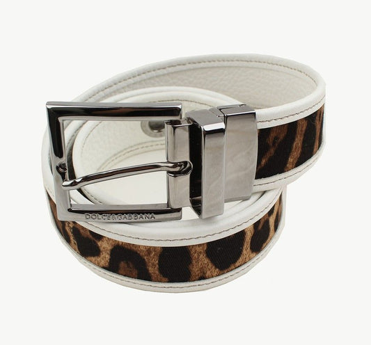 Dolce & Gabbana White Leopard Pattern Silver-Plated Belt 34 26811564