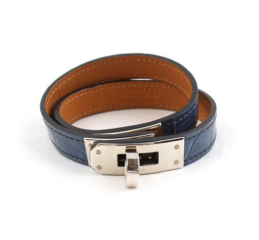 Hermes Kelly Persian Blue Wani Double Strap Silver Bracelet 26811510
