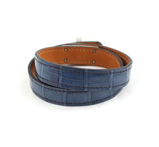 Hermes Kelly Persian Blue Wani Double Strap Silver Bracelet 26811510