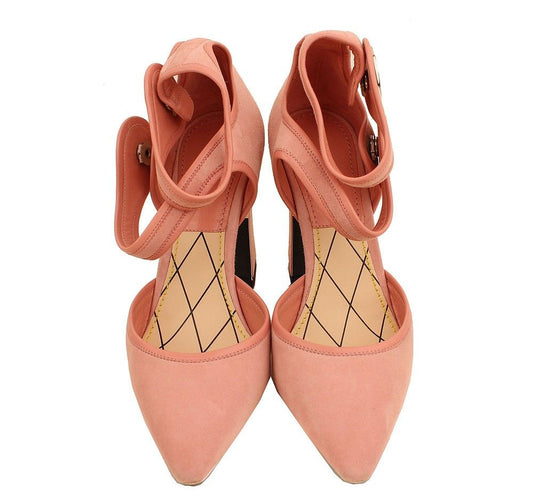 LOUIS VUITTON ピンクスエードアンクルストラップパンプス 35.5 26810871