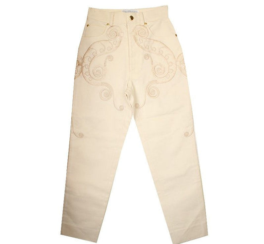 GF FERRE' Gianfranco Ferré Creme Bestickte Goldknopf Jeanshose 55 26810094