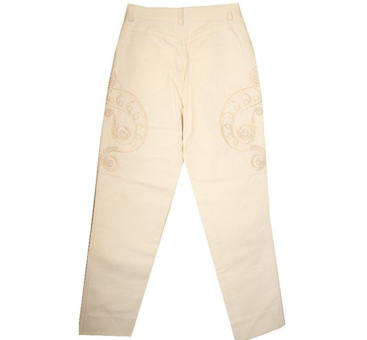 GF FERRE' Gianfranco Ferré Creme Bestickte Goldknopf Jeanshose 55 26810094