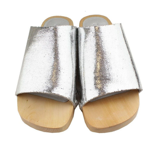 Opening Ceremony Metallic Silver Body Wood Sole Slipper 37 26811082