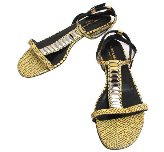 Saint Laurent Yellow Lizard Stud Sandals 270 26810654
