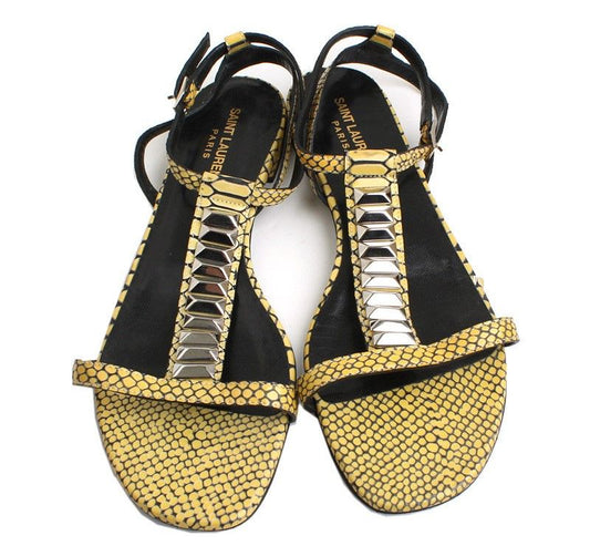 Saint Laurent Yellow Lizard Stud Sandals 270 26810654