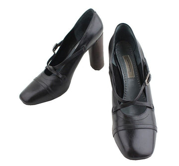 Marc Jacobs Black X-Strap Square Toe Wood Heel Pumps 35.5 26810810