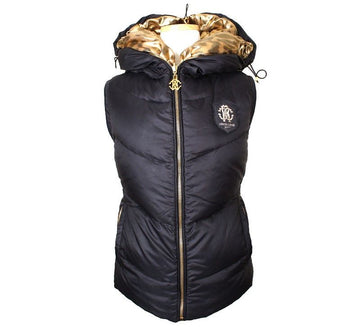 Roberto Cavalli Black and Gold Reversible Hooded Down Vest 44 26812159