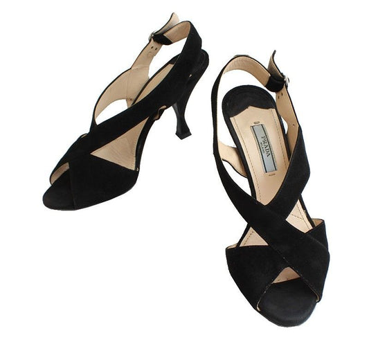 PRADA ブラックスエードサンダル38 26810793