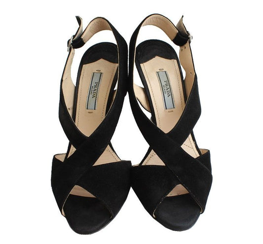 PRADA ブラックスエードサンダル38 26810793
