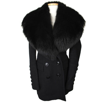 BURBERRY Schwarzer Wollkaschmir Doppelknopf Fuchs-Pelzkragen Mantel 40 26810570