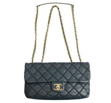 CHANEL ネイビーブルー ワイルドステッチ カーキチェーン ショルダー兼クロスバッグ 19番 26966732