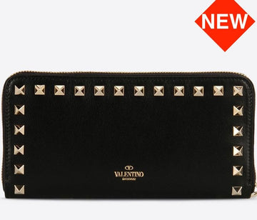 VALENTINO 22FWゴールド ラックスタッド レザー 長財布 ブラック 30480419