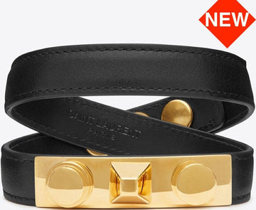 SAINT LAURENT Gold Le Trois Cloches Doppelwickel Lederarmband 30481498