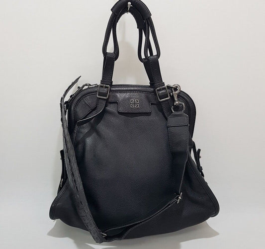 GIVENCHY ブラックレザートートショルダーバッグ 55457363