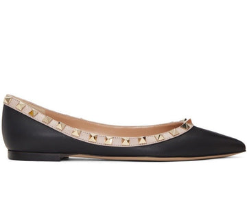 Valentino Rockstud Matte Flat Shoes Black + Powder 30480285