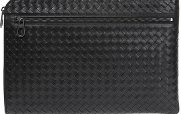 Bottega Veneta Double-Zipper Black Large Clutch 30481336