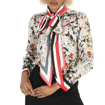 Burberry Refurbished Floral Stripe Tie Neck Blouse US 2 80540086
