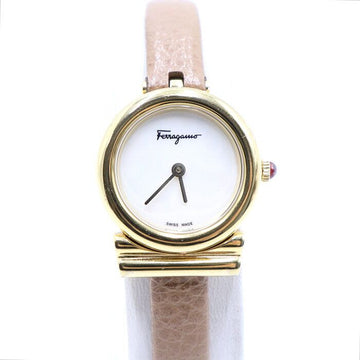 SALVATORE FERRAGAMO 間がちに金色文字盤レザー腕時計 22MM レディース aa38354 152888490