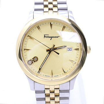 SALVATORE FERRAGAMO ダブル ガンチーニ シャンパン DUO デュオ ダイヤモンド ラージ クォーツ 40mm メンズ ウォッチ 25604 152888646