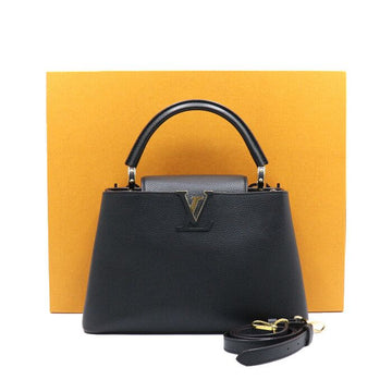 LOUIS VUITTON M42259 Noir Taurillon Leder Goldfarbene Capucines PM Top Handle Tote Bag und Schultertasche Crossbody 152893848